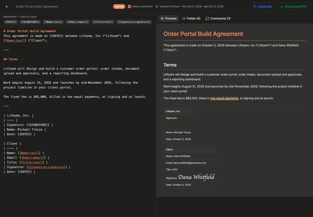 Client Delivery Platform: The audit trail for each contract