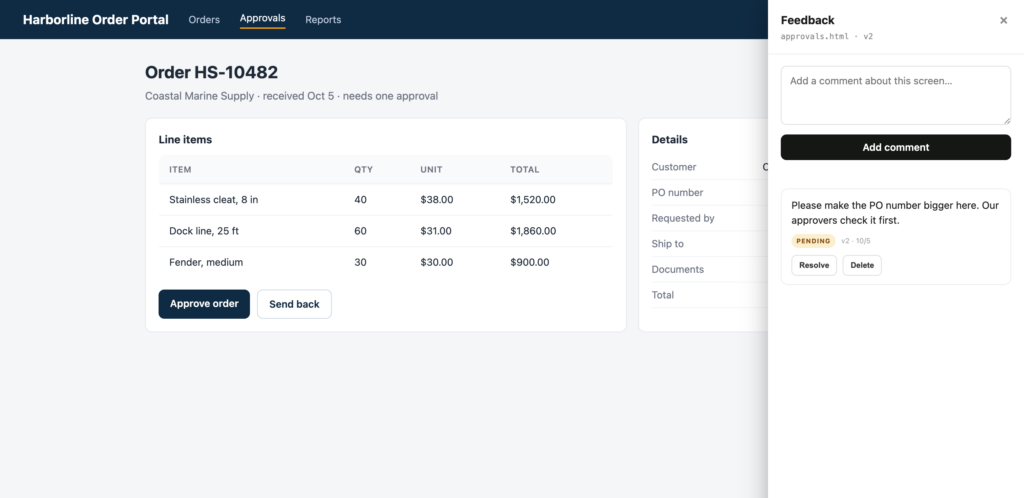 Client Delivery Platform: Feedback on a second screen