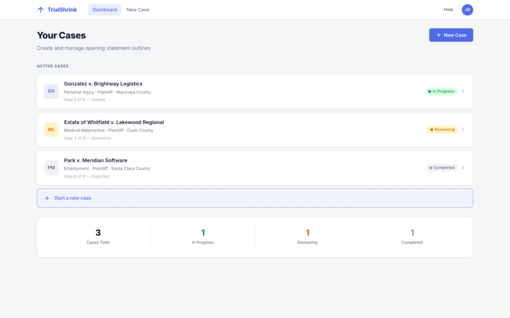 Opening Statement Generator: Cases in progress