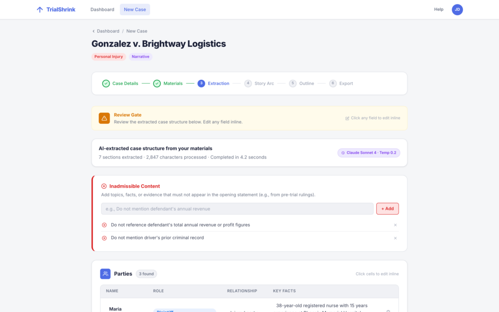 Opening Statement Generator: AI extracts the case structure