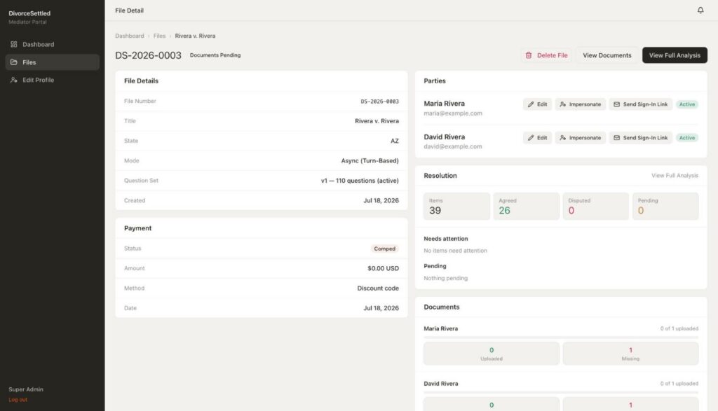 AI Mediation Platform: A file as the mediator sees it