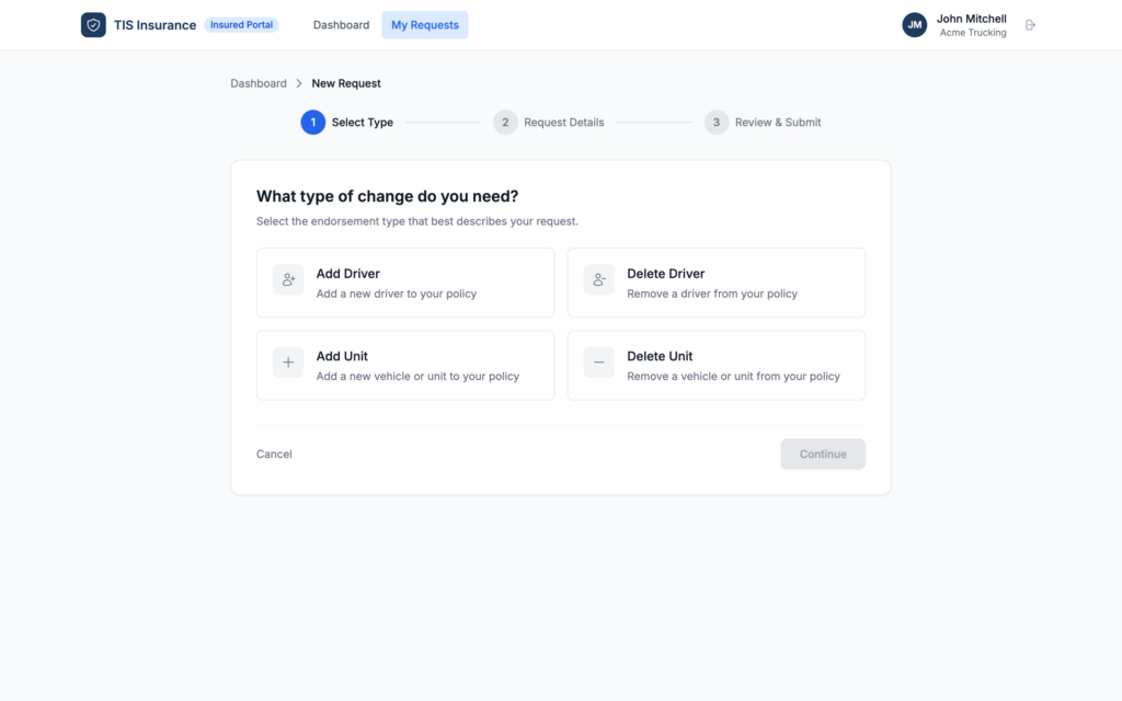 Endorsement Request Platform: Starting a new request