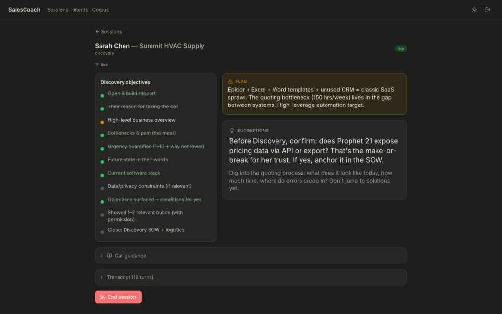 Real-Time Sales Copilot: Live coaching near the end of a call