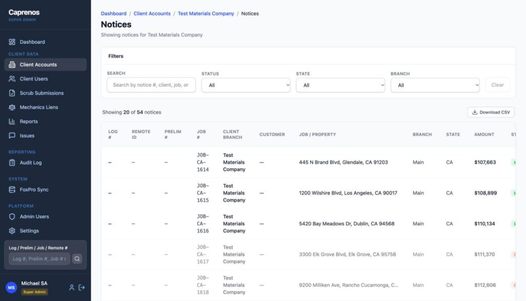 Client Portal for Lien Notices: Every notice, searchable