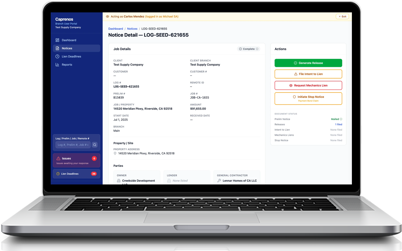 Client Portal for Lien Notices screenshot